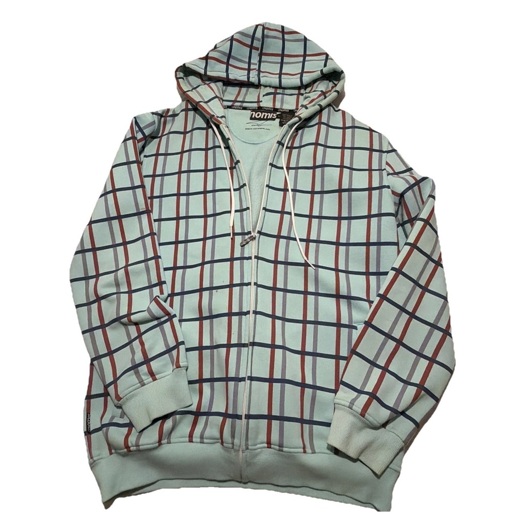 Vintage Nomis Hoodie Mens Large Teal Blue Rust Plaid Snowboard Street Wear